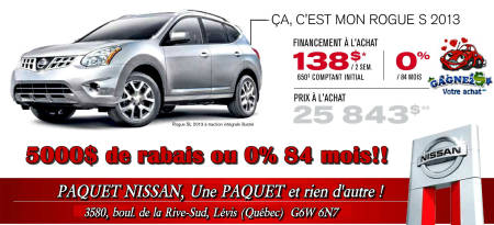 NISSAN ROGUE 2013 - PAQUET NISSAN � L�VIS SUR LA RIVE-SUD DE QU�BEC