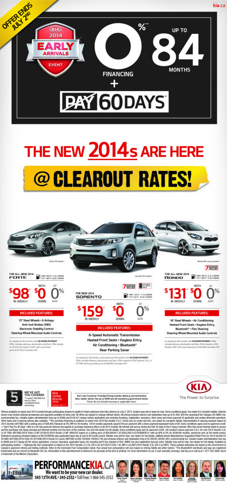 2014's Are Here at Clearout Rates at Performance Kia Thunder Bay
