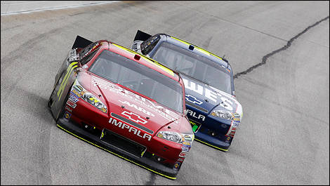 Jeff Gordon leading Jimmie Johnson. 
