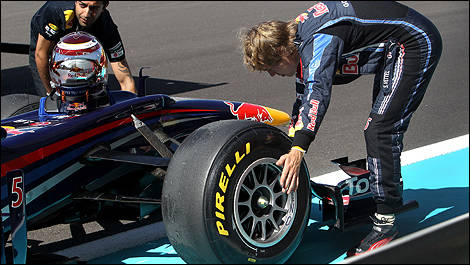 Sebastian Vettel checking the heat. (Photo: Pirelli)