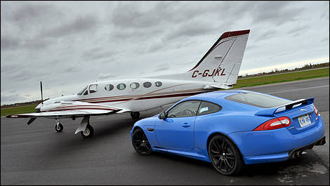 2012 Jaguar XKR-S rear 3/4 view