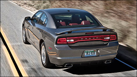2011 Dodge Charger R/T AWD rear 3/4 view