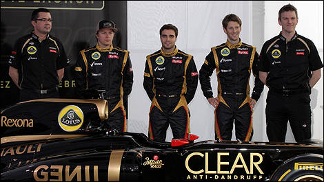 Lotus F1 E20 Eric Boullier Kimi Raikkonen Jerome d'Ambrosio Romain Grosjean James Allison