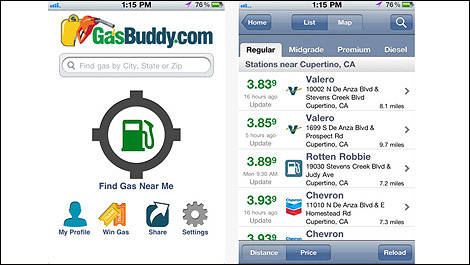 Application GasBuddy.com pour iPhone