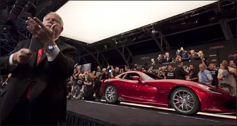 The auctioneer taking bids for the first production 2013 SRT Viper (Photo: ALMS.com)