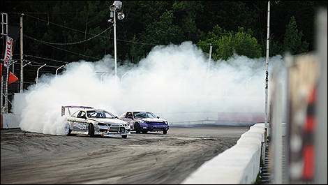 Philippe Bruy&egrave;re au volant de sa Toyota Soarer et Vincent Th&eacute;berge &agrave; l&rsquo;autodrome St-Eustache