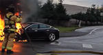Tesla Model S is on fire... literally