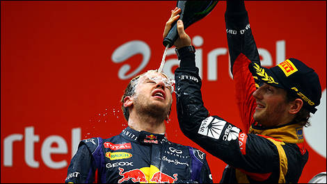 F1 Romain Grosjean podium India Sebastian Vettel