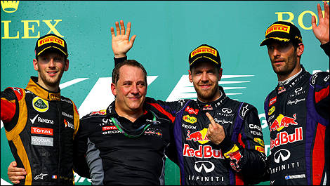 2013 US F1 Grand Prix Sebastian Vettel on the podium.