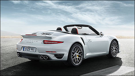 2014 Porsche 911 Turbo S Cabriolet rear 3/4 view