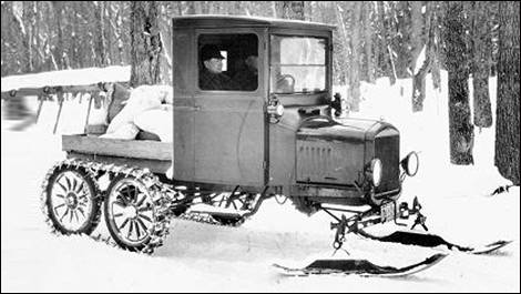 Classic 1920 Ford Model TT converted into snowmobile