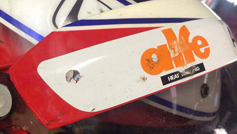IndyCar Martin Plowan’s damaged helmet
