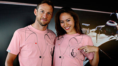 Jenson Button and Jessica wearing John's t-shirt.