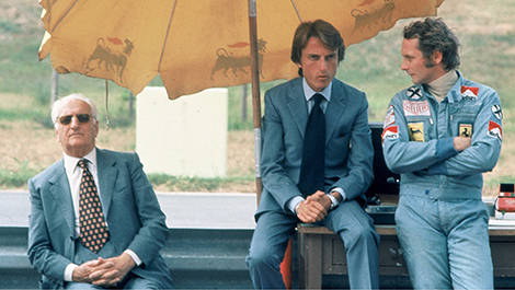 Enzo Ferrari, Luca di Montezemolo and Niki Lauda, Fiorano, 1974 