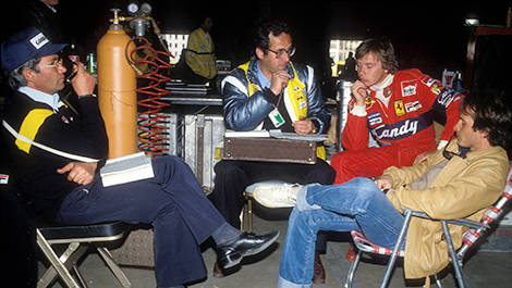 Antonio Tomaini, Mauro Forghieri, Didier Pironi et Gilles Villeneuve, Grand Prix d'Allemagne, 1981 