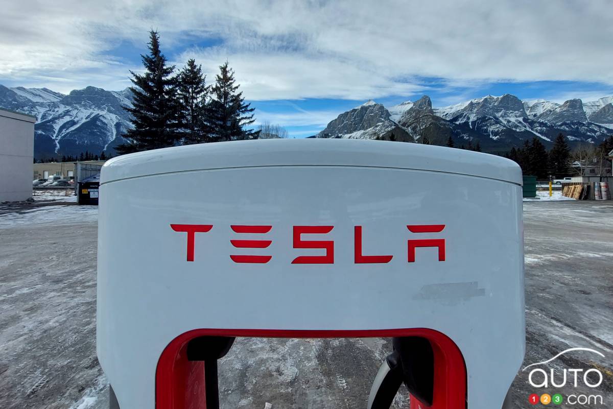 A Tesla charging station, in Alberta