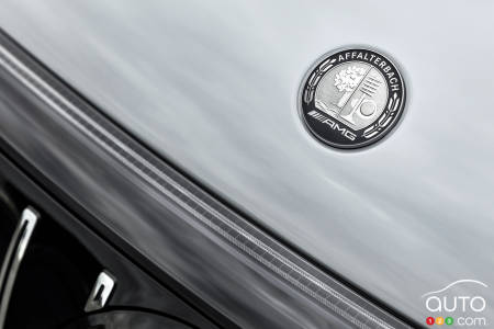 Badging on hood of 2024 Mercedes-AMG EQE SUV