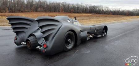 The replica of Tim Burton' Batmobile, three-quarters rear