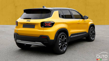 The future Jeep all-electric SUV, three-quarters rear