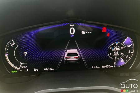 The data display behind the steering wheel of the 2024 Mazda CX-90 PHEV