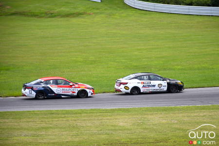 Mathieu Miron leading the way in his Nissan Sentra, with a pursuer