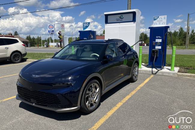 The 2024 Genesis GV60, charging in Stanstead