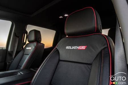 Hennessey's Goliath 6X6, seats with logo