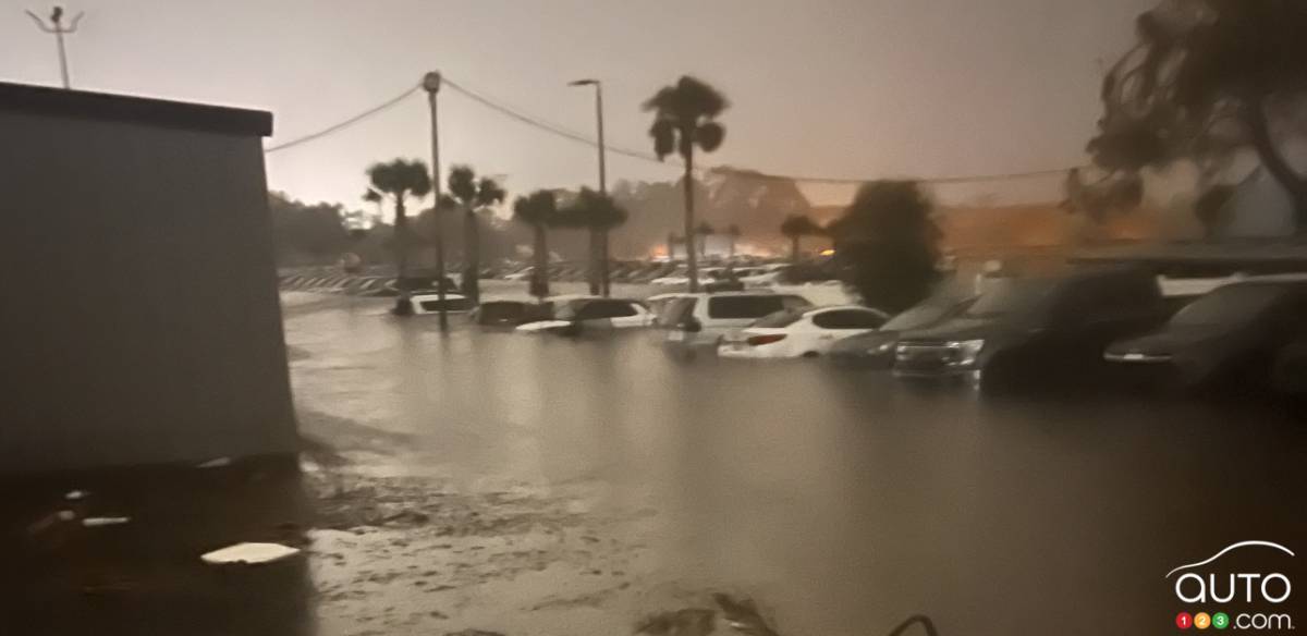 Ken Ganley's Kia dealership, in the midst of Hurricane Helene