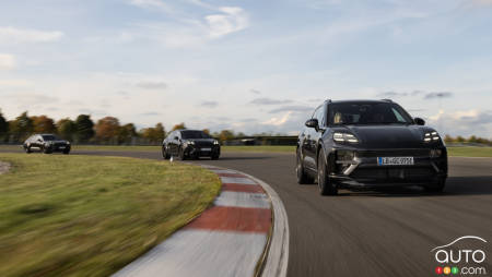 Porsche Macan EVs in testing, on the track