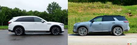 Le Mazda CX-90 et le Nissan Pathfinder 2023, de profil