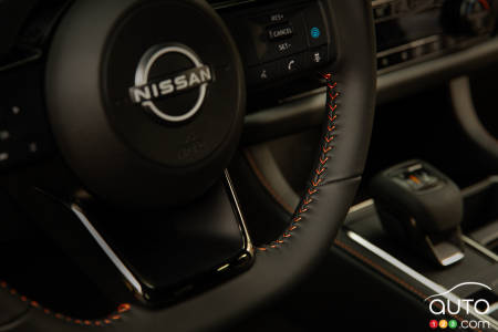 Steering wheel of 2023 Nissan Pathfinder Rock Creek