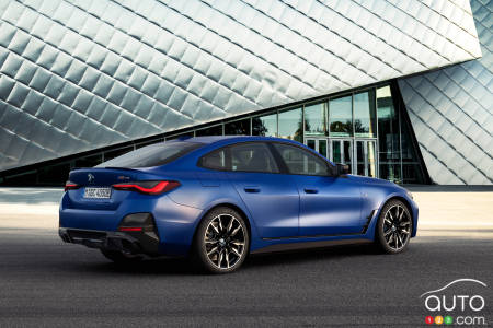 BMW i4, three-quarters rear