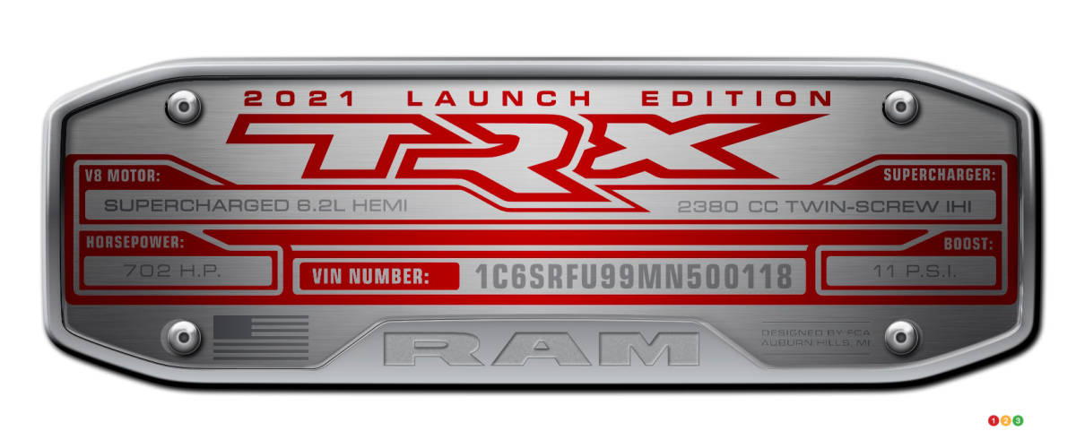 Ram 1500 TRX Launch Edition 2021, plaque