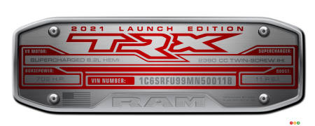 2021 Ram 1500 TRX Launch Edition, plaque