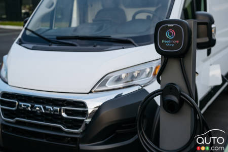 The 2025 Ram ProMaster EV, at a charging station