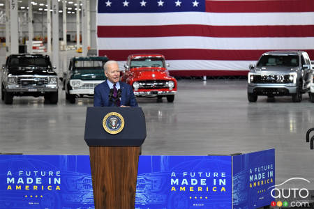 Joe Biden at Ford's Rouge Electric Vehicle Center in Dearborn, Michigan