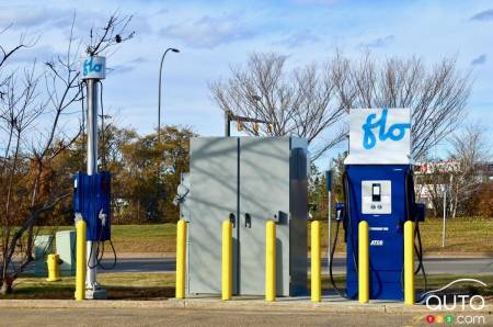 A level 3 Flo charging station, in Sherwood Park, Alberta