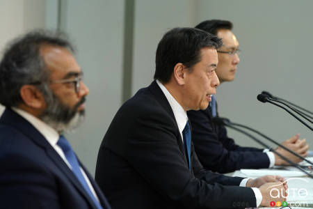 Ashwani Gupta, Nissan COO Makoto Uchida, Nissan president and CEO and Stephen Ma, Nissan chief financial officer.