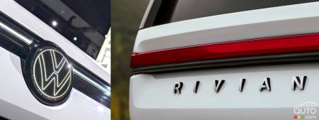 The Volkswagen and Rivian logos