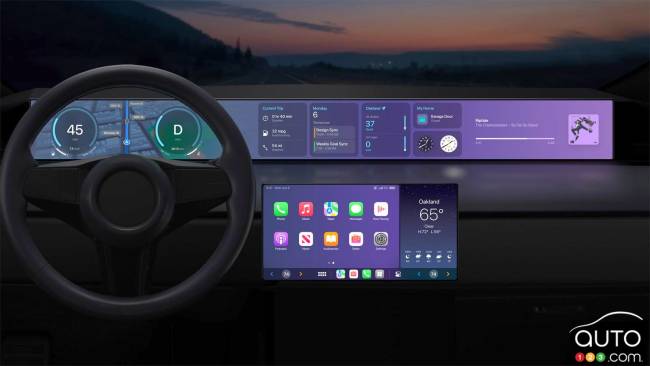 The interface of the Apple CarPlay, in a Porsche vehicle