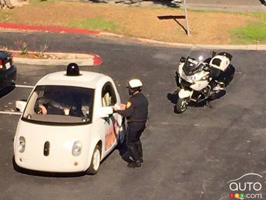 The Google car stopped by police