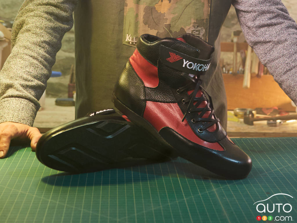 Race-car driving shoes made from the tread of the Yokohama ADVAN tire