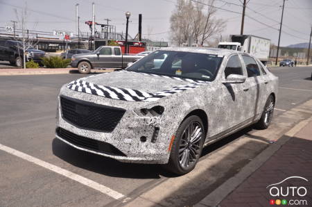 Images of the camouflaged 2019 Cadillac CT6 V-Sport on Route 66
