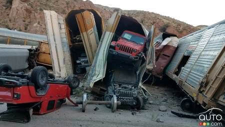 Nevada Train Derailment Destroys New Jeep Gladiators, Chevy Silverados, GMC Sierras