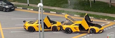 A Yellow Lamborghini Aventador Slams Into… Another Yellow Aventador