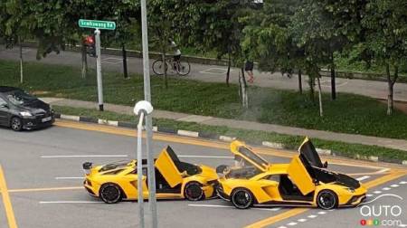 A Yellow Lamborghini Aventador Slams Into… Another Yellow Aventador