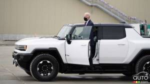 Joe Biden Takes a Spin in a Hummer EV at Factory Zero