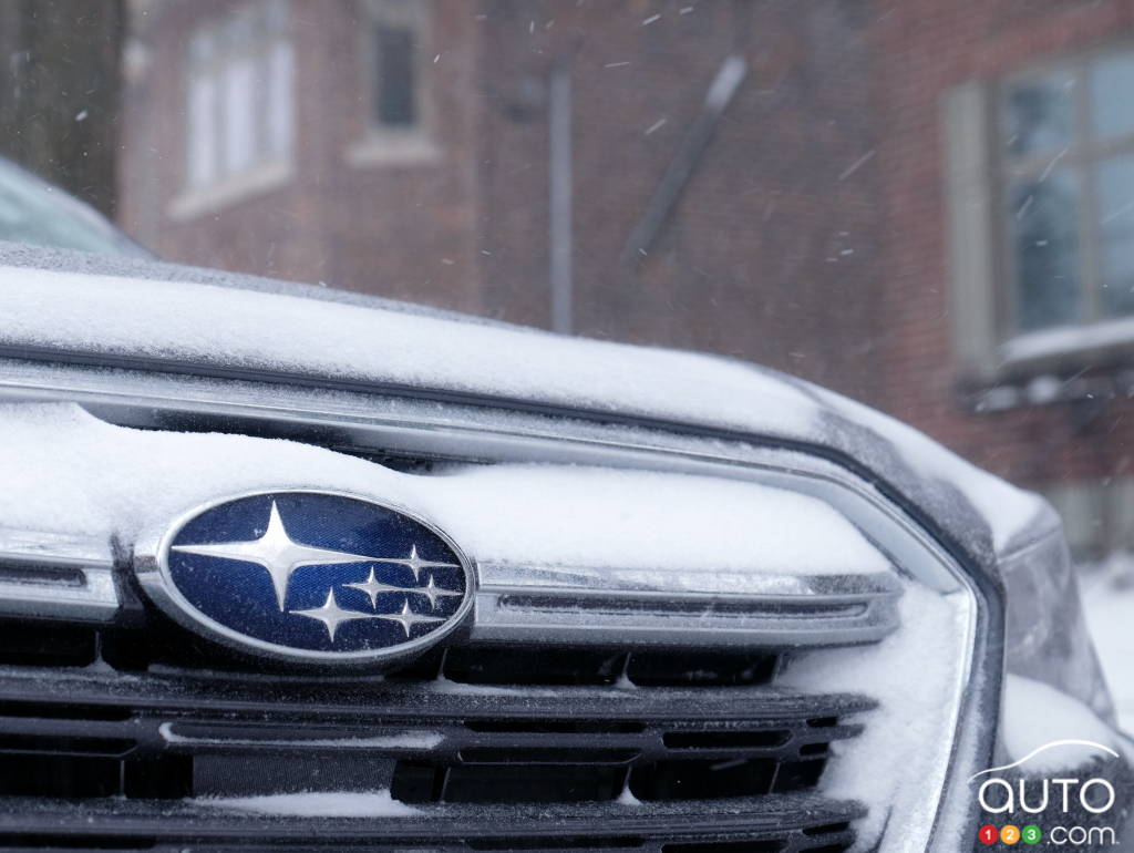 A Subaru, in the snow
