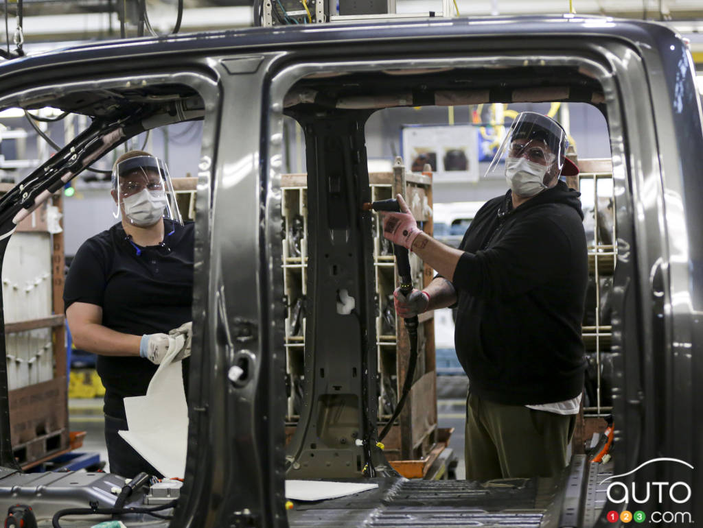 Ford workers at a U.S. plant, in 2020