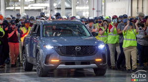 A Mazda CX-50 leaving the assembly line